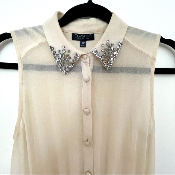Topshop Sheer Romper with Bedazzled Collar - Picture 2 of 3